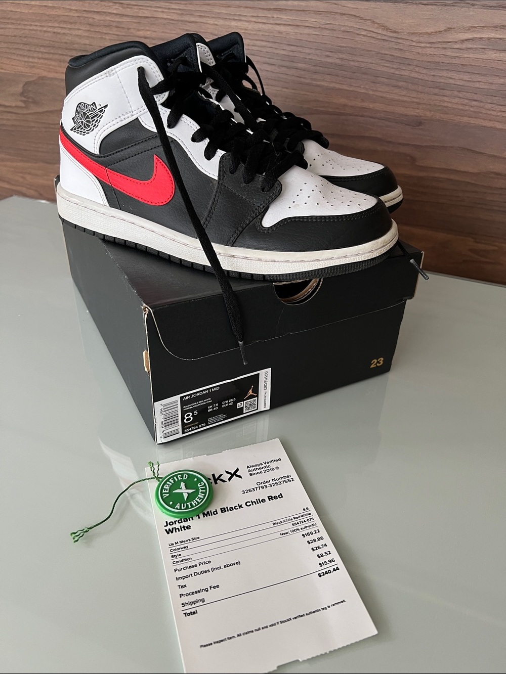 Jordan Mid Top Sneakers in Black White Red